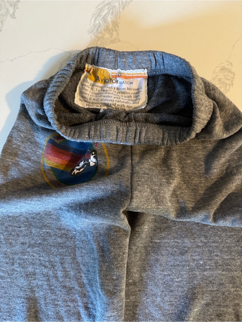 Aviator Nation Heather Gray Crewneck with Rainbow Cow Patch